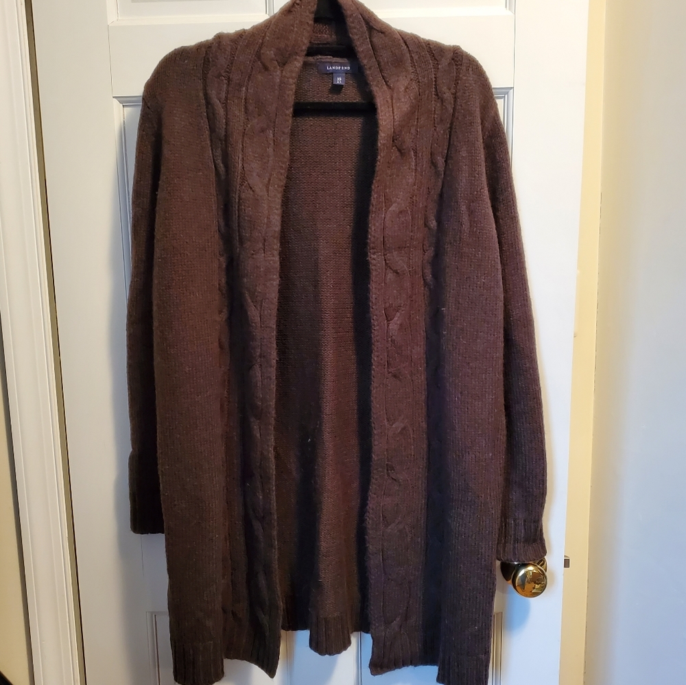 Land's End Brown Cable Knit Cardigan Duster Size XS
